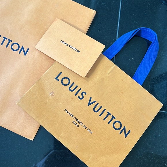 Louis Vuitton paper orange gift bag receipt holder shopping decor storage auth - Picture 3 of 5